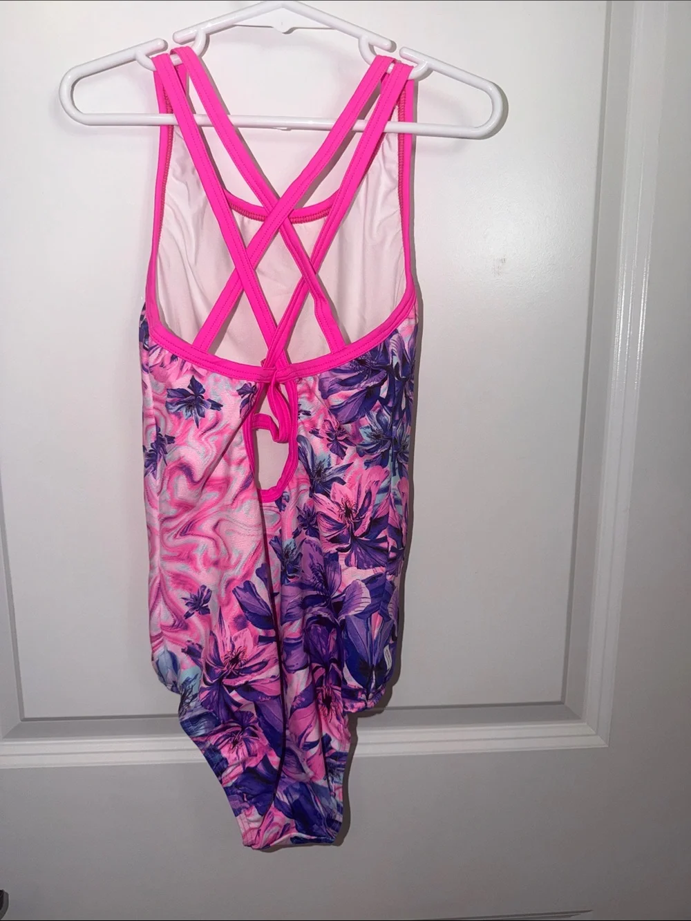Girls' Pink & Purple Floral Print One-Piece Swimsuit